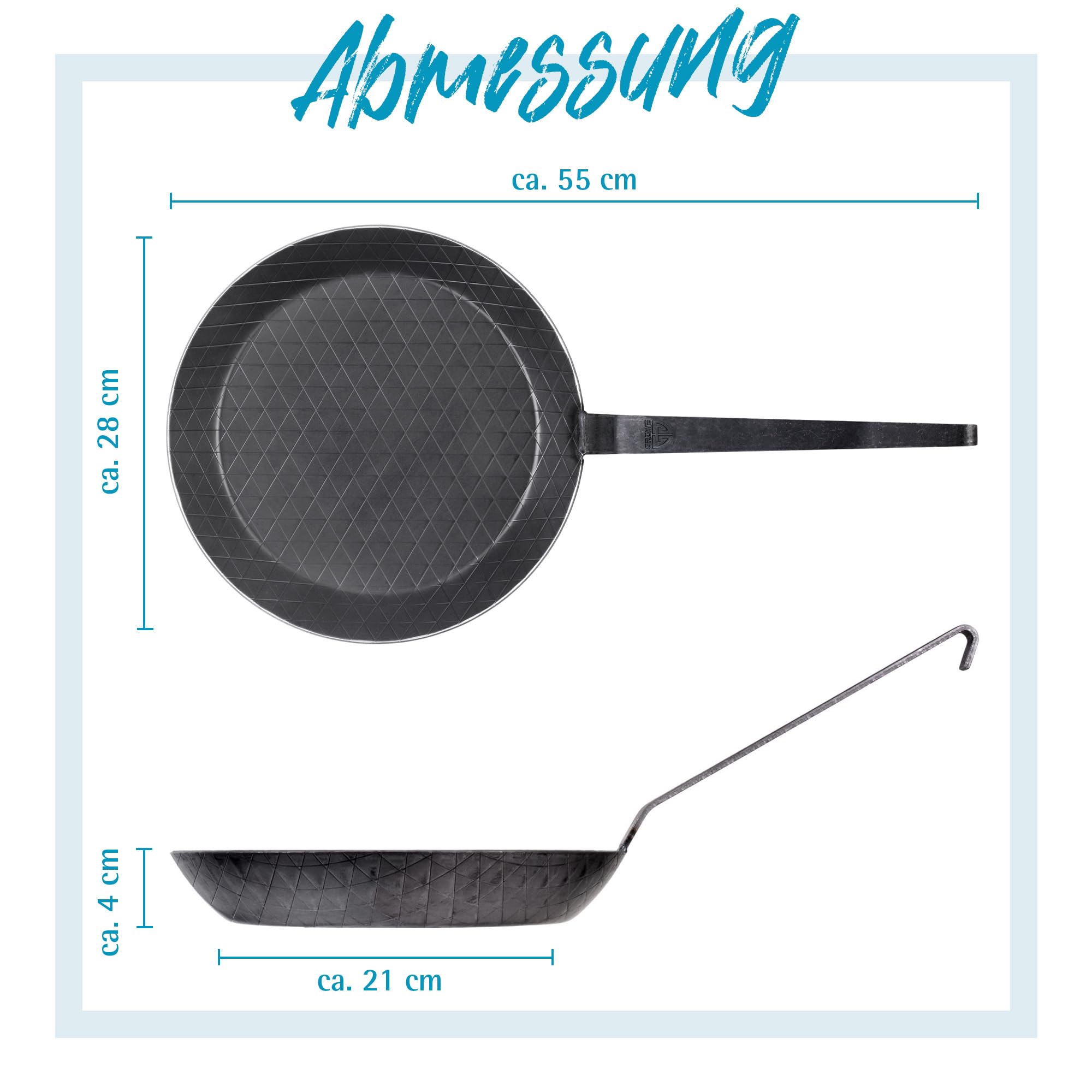 GRÄWE Schmiedeeiserne Bratpfanne F400, Ø 28 cm, hoher Rand, Eisenpfanne mit Wender, 400° C hitzebeständig, Pfanne aus Eisen, kratzfeste Bratpfanne, unbeschichtet, Outdoor-Cooking, induktionsgeeignet