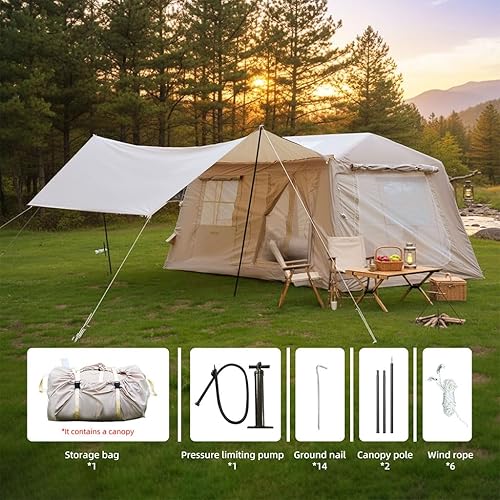 Miniatura 6 de Inflatable Camping Tent 810 Person with Pump  Large Waterproof Oxford Family Tent, 5 Min Quick Setup Blow Up Tent with Detachable Oversized Canopy,