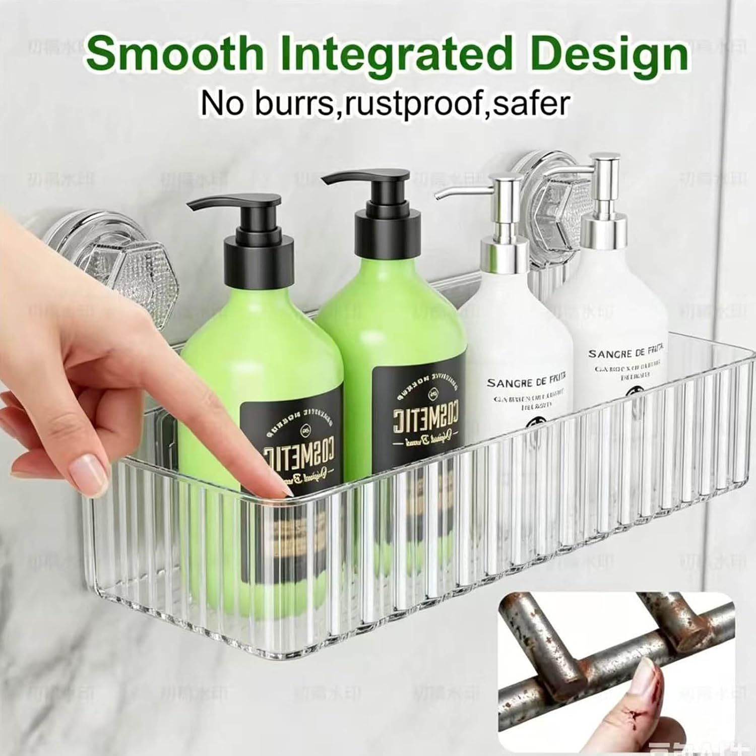 Adhesive Shower Caddy Suction Cup Shower Shelves for Inside Shower No Drilling Bathroom Organizers and Storage Wall Shelf Rack Clear(clear,square)