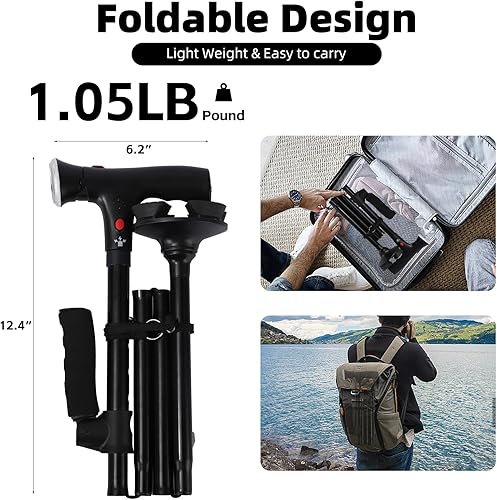 Miniatura 2 de Ready Walker Smart CaneCaneHero Walking Canes for Women & MenFreedom Canes with Led Light and Alarm, with Side Handle, Collapsible Stick