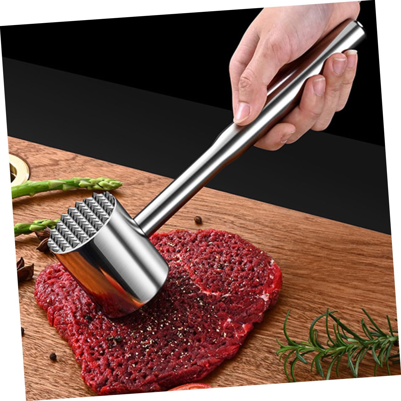 Fleischklopfer aus Edelstahl Doppelseitig Rostfrei zum Zartmachen von Steak und Fleisch für Küche und Restaurant Praktischer Küchenfleischhammer