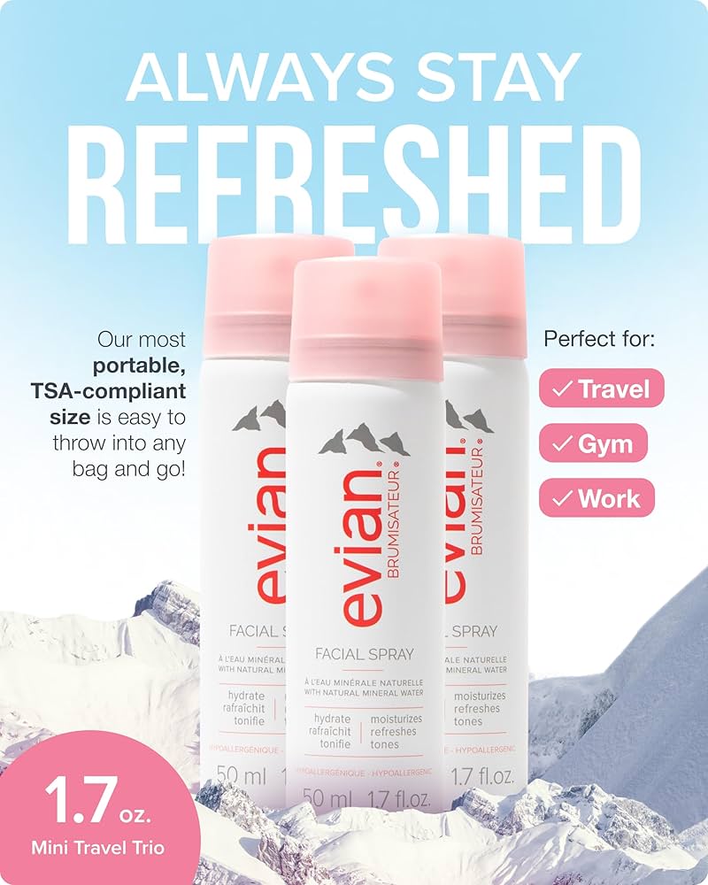 Amazon.com: Evian Facial Spray 1.7 oz Travel Trio - Hydrating