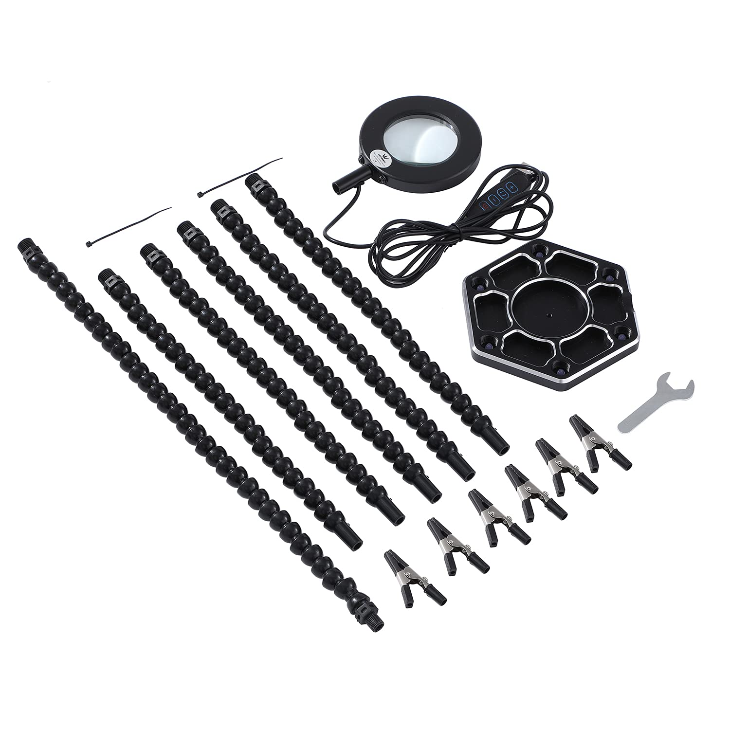 TOPWAY Estación de Soldadura de Tercera Mano Lupa con Lente de Aumento 3X + 6 Brazos Flexibles + Base de Metal Resistente, para Reparación de Joyas Electrónicas Retrabajo