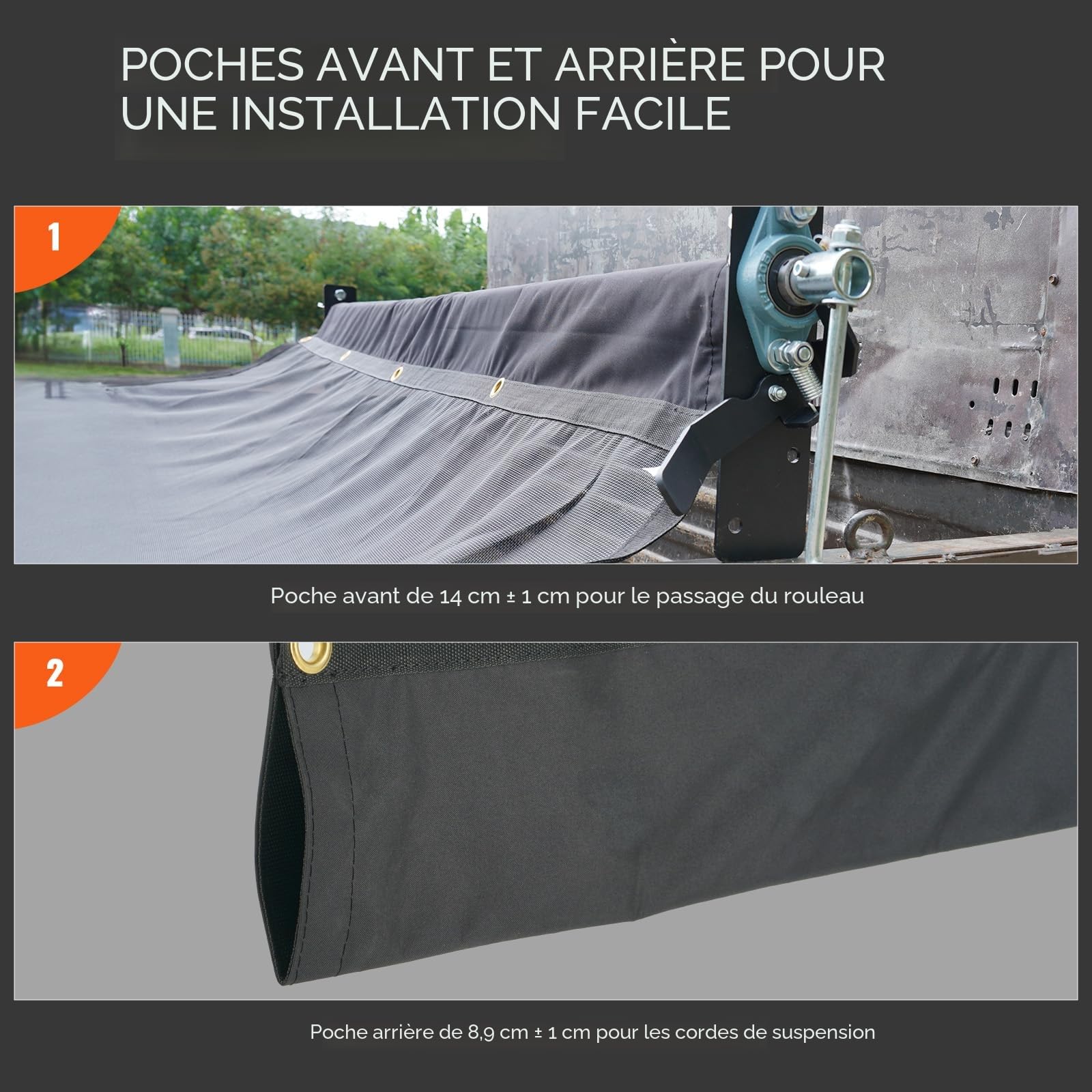 VEVOR Bâche en maille pour camion à benne basculante 1,5x4,3 m revêtement PVC noir avec double poche œillets en laiton sangle renforcée double couture pour camion à benne basculante manuel, électrique