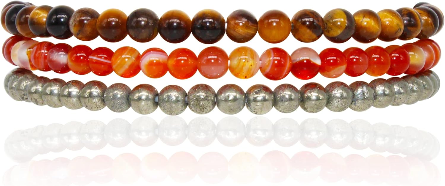 Healing Crystal Gemstone Intention Stackable Dainty beaded Bracelet Sets 4mm beads Attract Money Abundance Wealth Anti Anxiety Attract Love Intuition Psychic Power Self Confidence Focus Willpower Manifest Good Luck Success Protection Motivational Bracelets