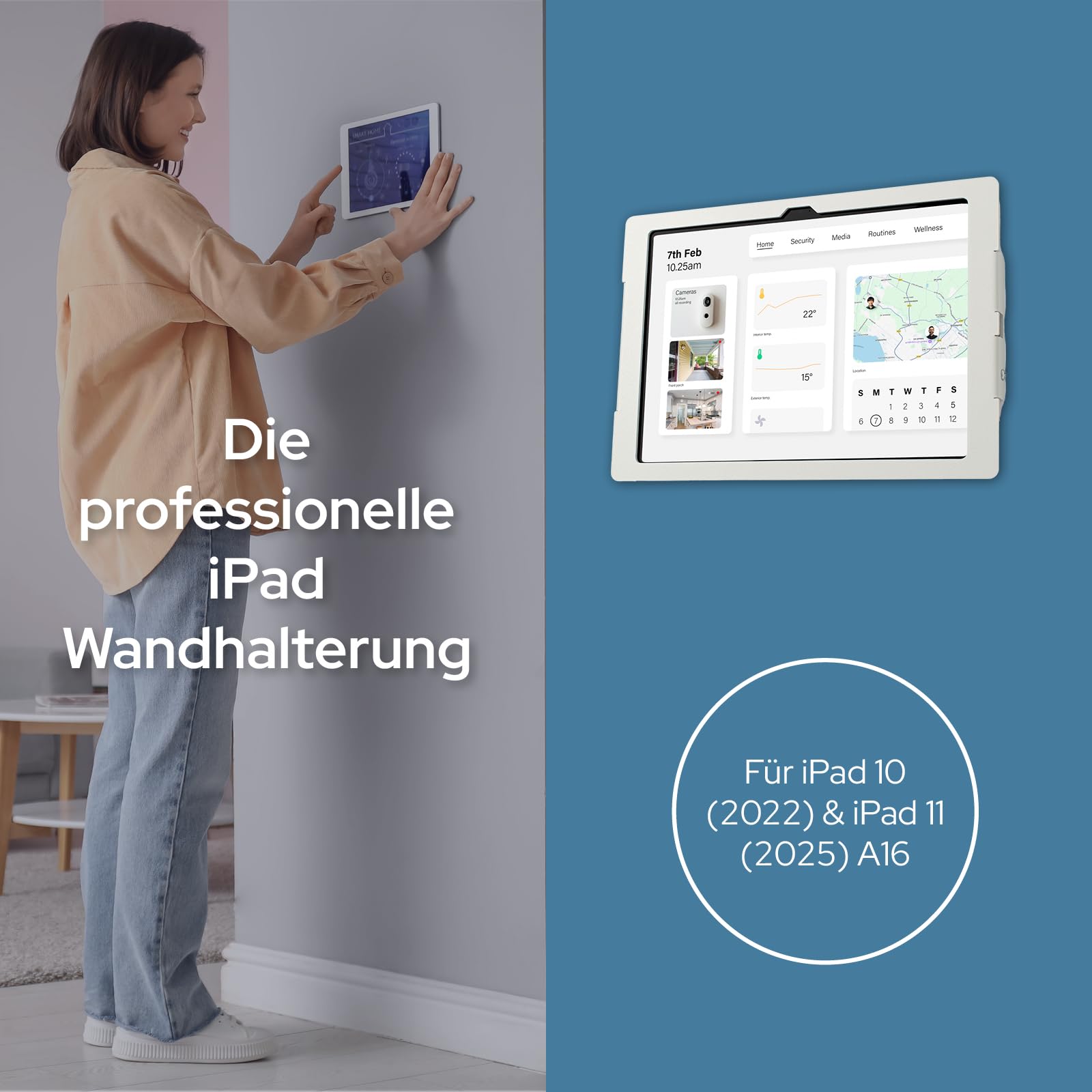 Lite iPad Wandhalterung kompatibel mit iPad 10.9 Zoll (2022–2025) 10. & 11. Generation (A16) – Sichere & Robuste Tablet Halterung für Private und gewerbliche Nutzung, schwarz