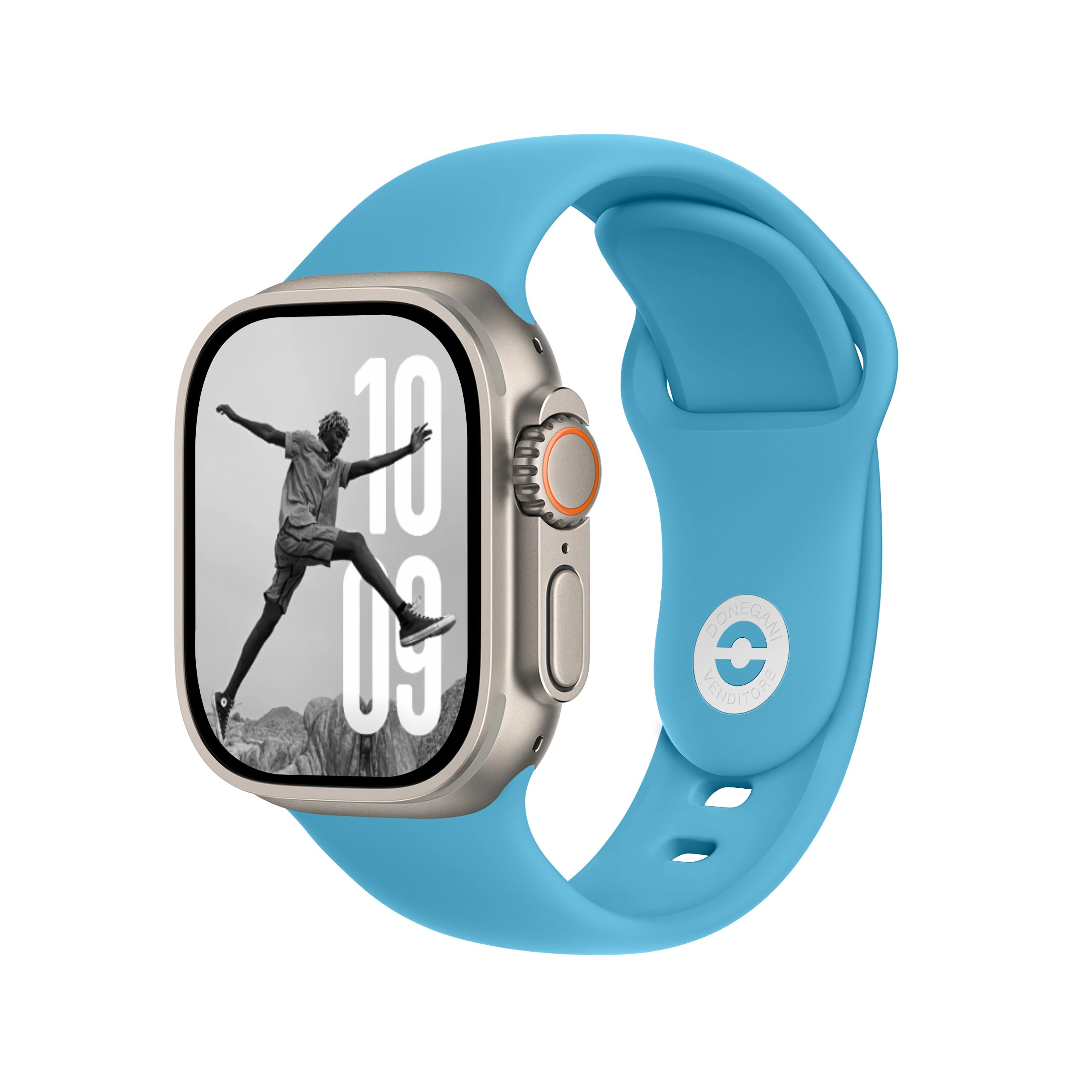 DONEGANI SB Cinturino per Apple Watch Ultra 2 49mm, Serie 10 46mm, 9 8 7 45mm 41mm, SE 6 5 4 44mm 40mm, 3 2 1 42mm 38mm Band Bracciale Sport Silicone, Blu Mari Cristallini