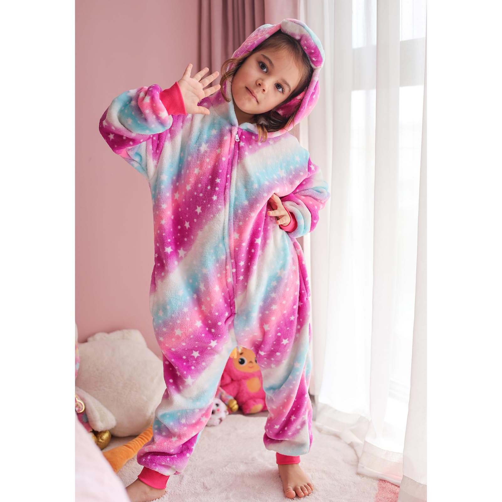 KAKU NANU Licorne Fille Pyjama One Piece Enfant Polaire 2-10 Ans,Fermeture Éclair,2 Poches