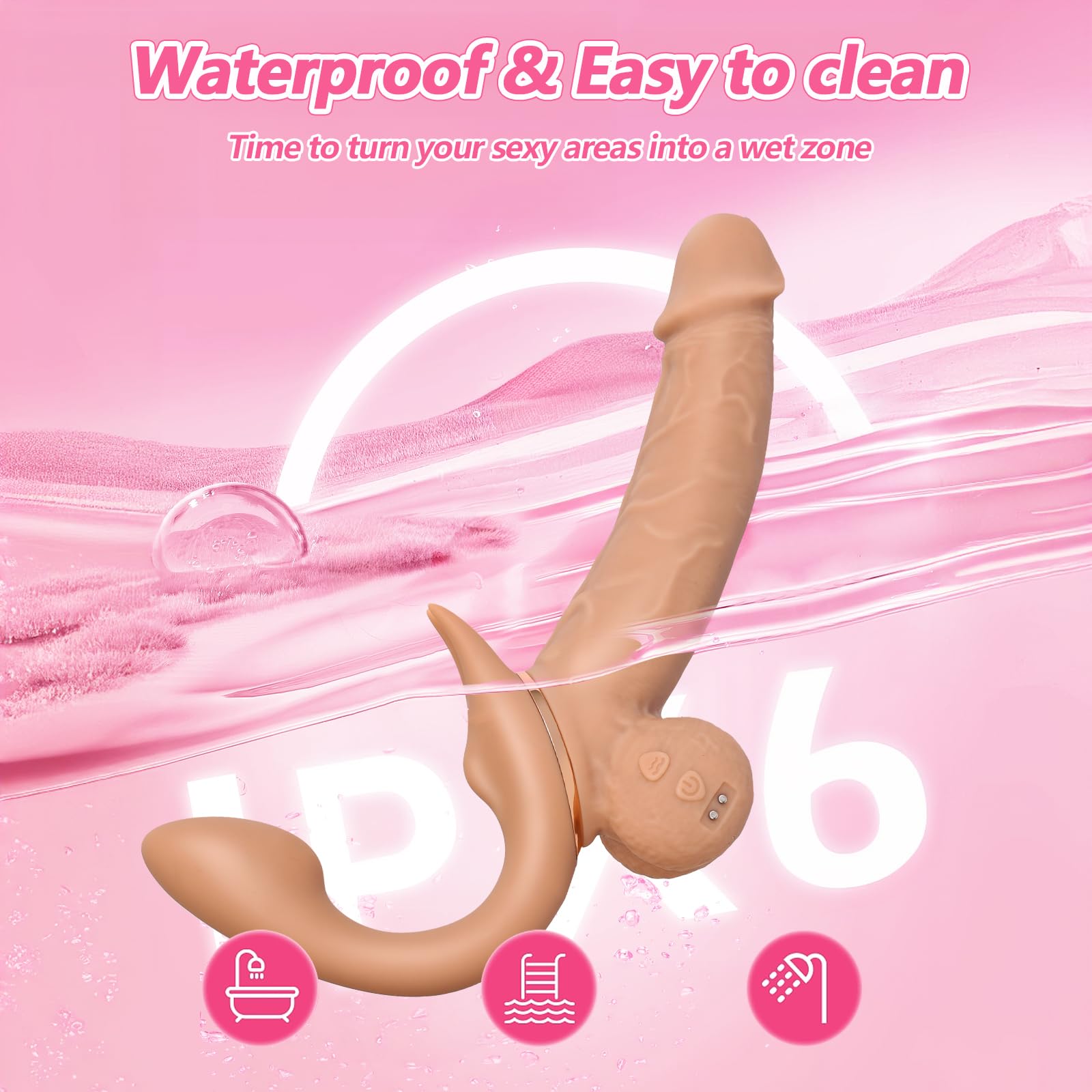 Strapon Doppio Dildo Realistico, Dildo doppi Con Cintura Per Donne 9 Modalità Di Vibrazione E Spinta G Spot Anal Stimulator Silicone Dildos Sex Toy Per Uomini E Coppie (Telescopico)