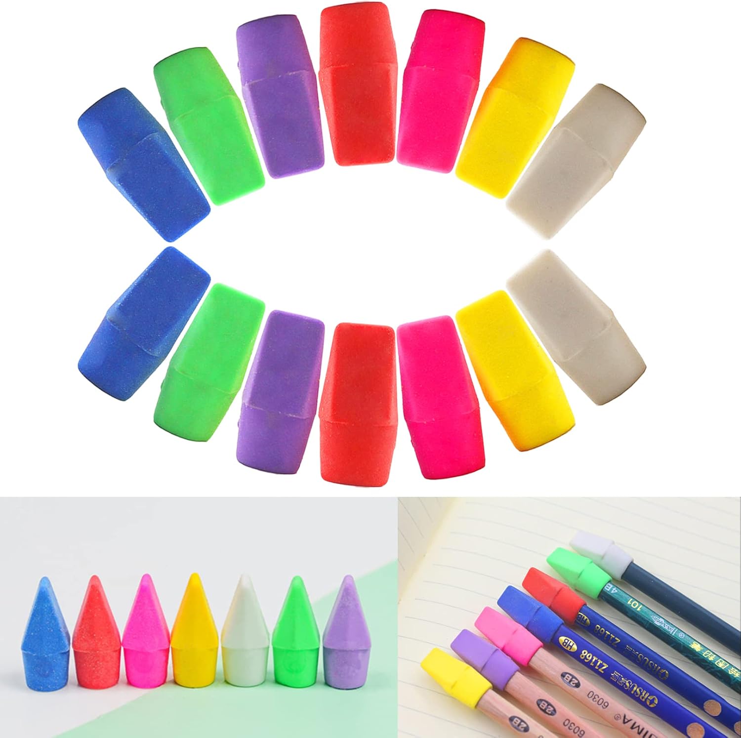 14pcs Pencil Top Erasers Cap Erasers Set Pencil Eraser Toppers School