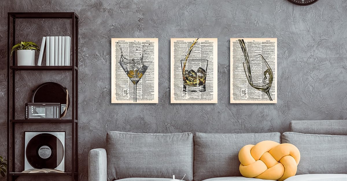 bar cart decor wall art set, bar Canvas Wall Art Prints Artwork Signs Framed for Bar Club Lounge bar signs for home bar,11X14 inch Set Of 3