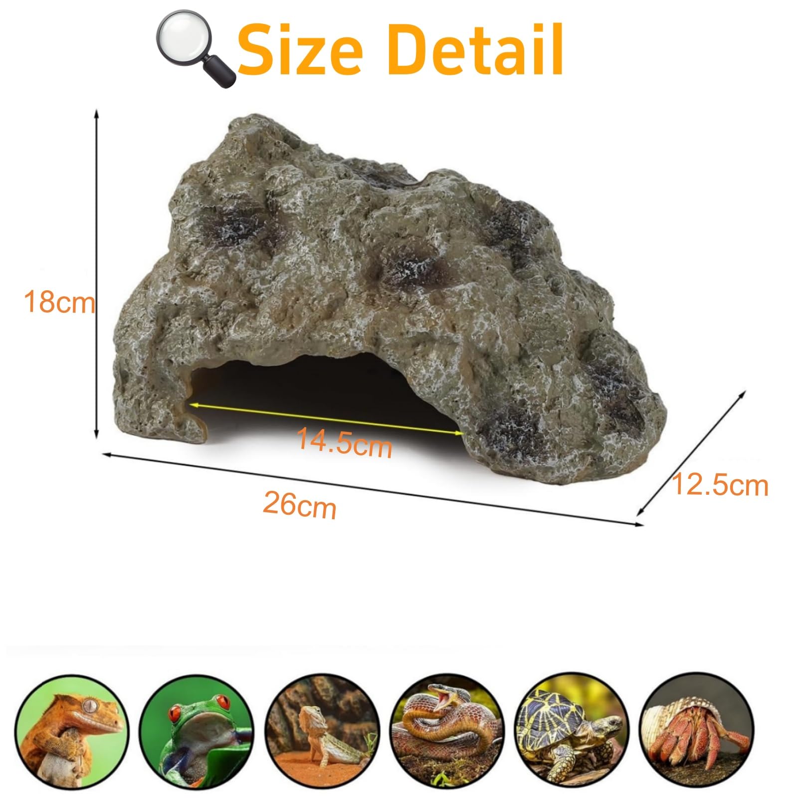 Pierre pour reptiles - Cachette pour terrarium - Décoration pour petits lézards, serpent, tortue, grenouilles, amphibiens, petite caverne, dragon à barbe