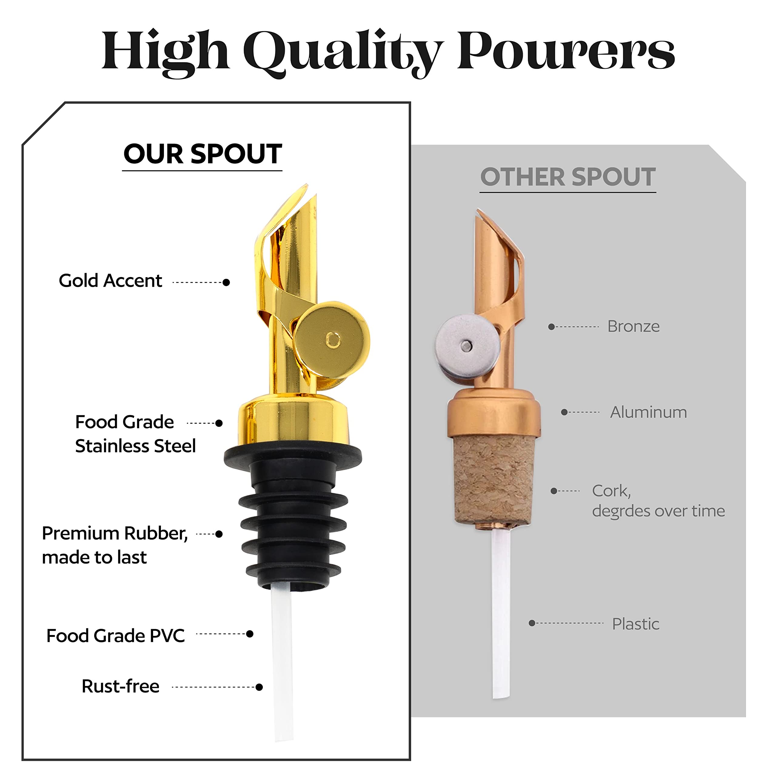 Verspace Apothecary Glass Oil Dispenser Bottle For Kitchen With Black & White Labels And Cleaning Brush, Coffee Syrup Dispenser, Oil and Vinegar Dispenser Set 2 PCS (Gold)