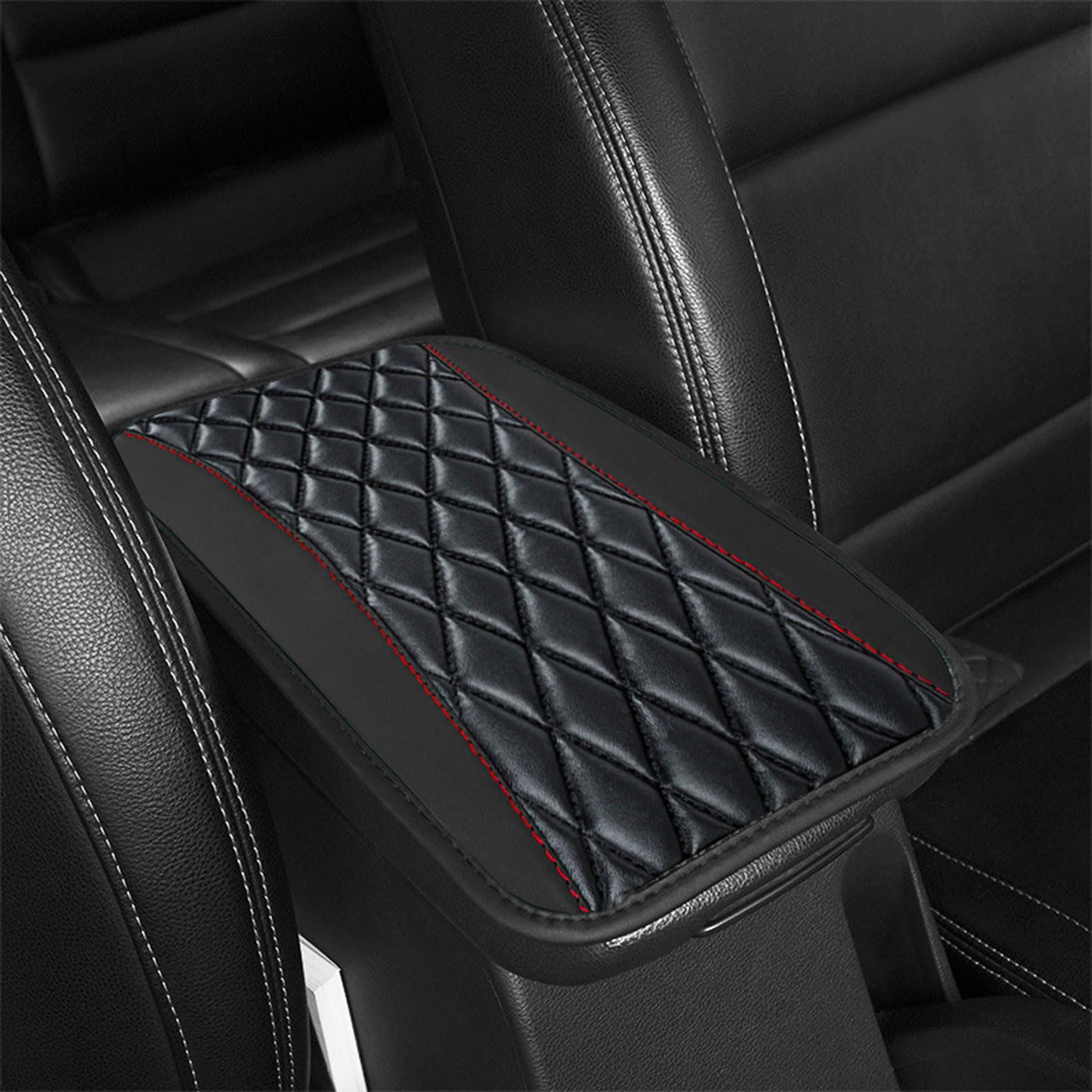 VOOIV Car Armrest Pad for Ford Capri | Expedition | Explorer EV | Mustang Mach-E | Mustang, Leather Waterproof Center Console Arm Rest Mat Protective Pad Car Interior Accessories,D Black