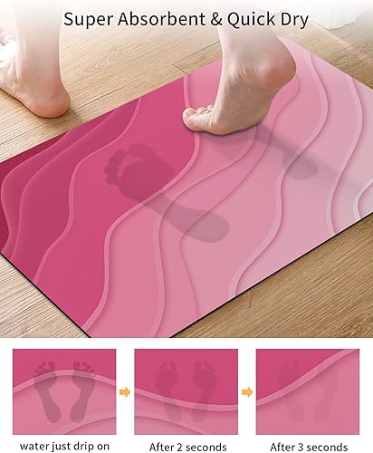 Miniatura 3 de Tapete de baño geométrico rosa para bañera, antideslizante, de secado rápido y absorbente, de tierra de diatomeas, para cocina, sala de estar,