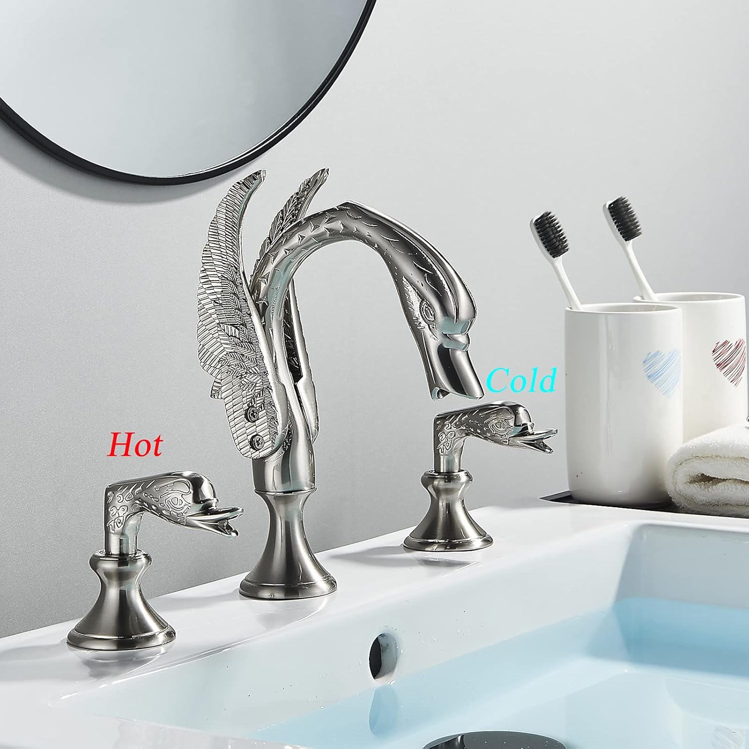 Exclusive Discount 80% Offer Votamuta Brushed Nickel 8-Inch Three Hole Basin Sink Vanity Faucet Swan Shape Spout Deck Mounted Mixer Tap NEW Review Product Votamuta Brushed Nickel 8-Inch Three Hole Basin Sink Vanity Faucet Swan Shape Spout Deck Mounted Mixer Tap NEW