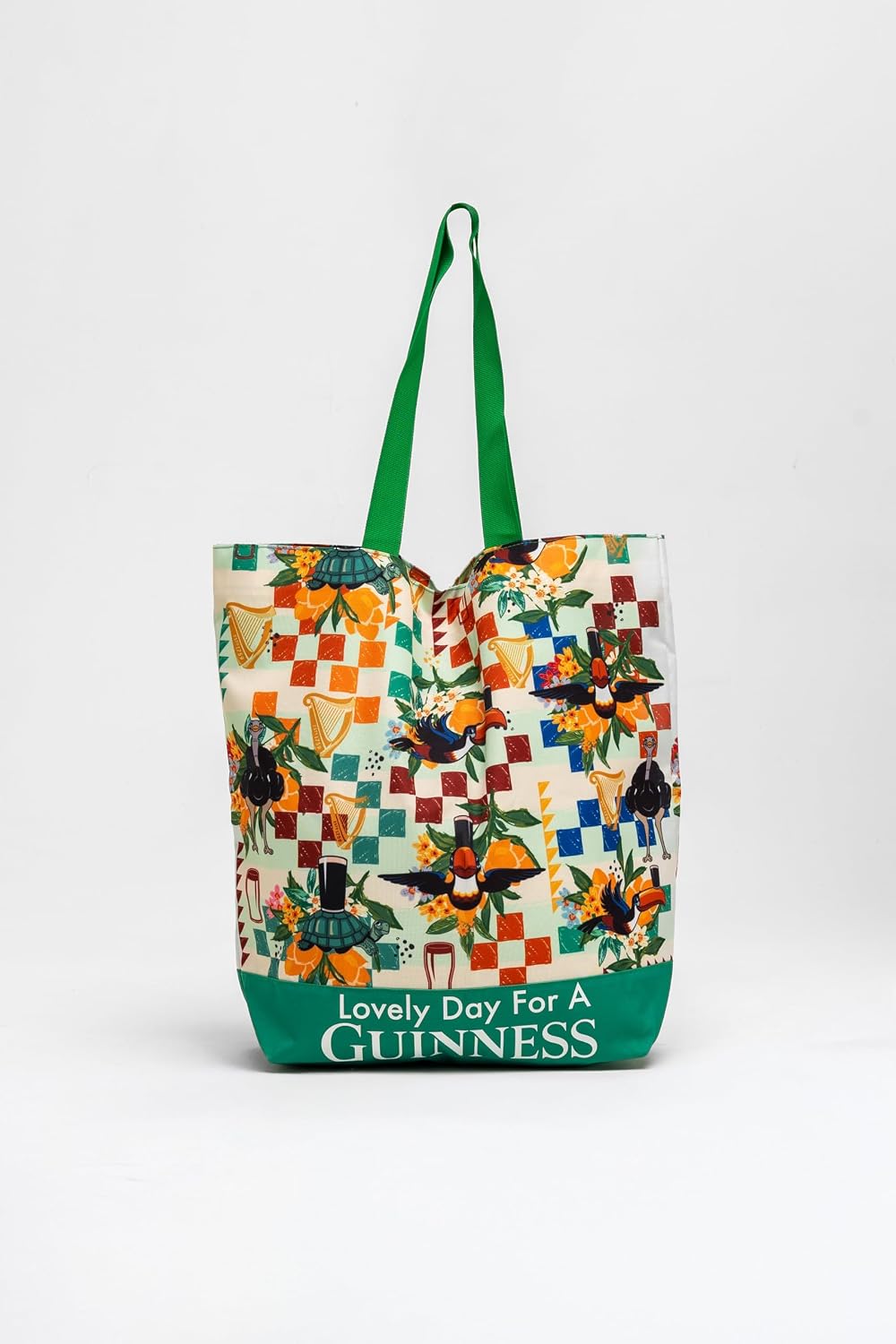 Guinness Toucan Beach Bag – Hawaiian Print Tote with Shoulder Straps, 20L Capacity, Internal Pocket, Polyester