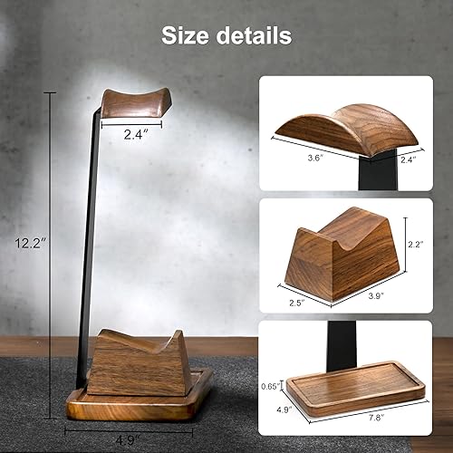 Miniatura 9 de UPERGO Headset Stand with Gaming Controller Holder, Walnut Wood Headphone Stand with Storage Base, Gaming Equipment Accessories for Desk