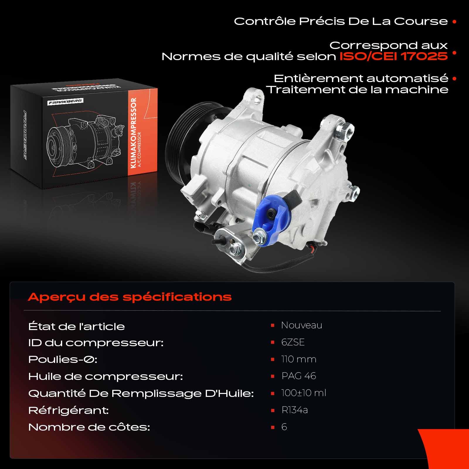Frankberg Compresseur de Climatisation avec embrayage Compatible avec Série 3 F30 F80 F31 Série 1 F20 F21 4 F33 F83 F32 F82 F36 3 F34 F31 2 F22 F87 F23 Remplacer# 64529330831, huile incluse