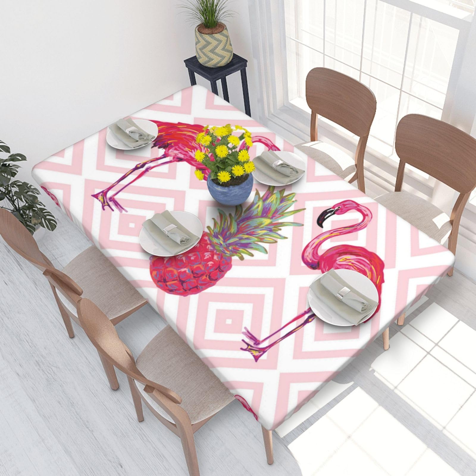 BNVSADC Pink Flamingo Pineapple Printed 4FT Tablecloth 122x76 CM Polyester Kitchen Water Resistant Table Cloth Dining Table Decoration Table Covers