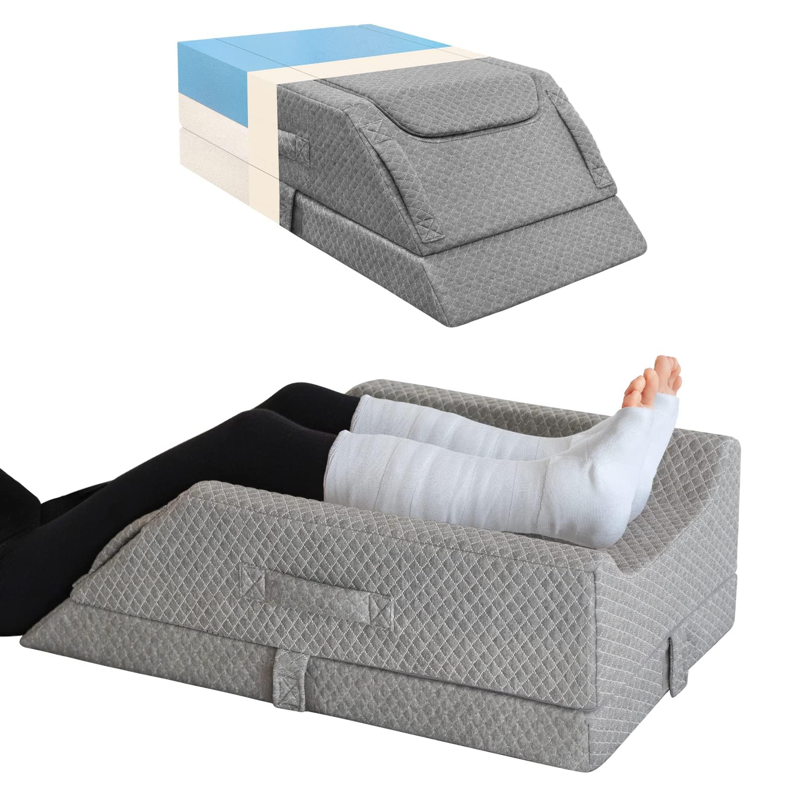 KingPavonini Adjustable Leg Elevation Pillows for Swelling, Cooling Memory Foam Leg Wedge Pillow for Blood Circulation, Wedge Pillow for Sleeping, Back Knee Hip Ankles Pain Sciatica Relief