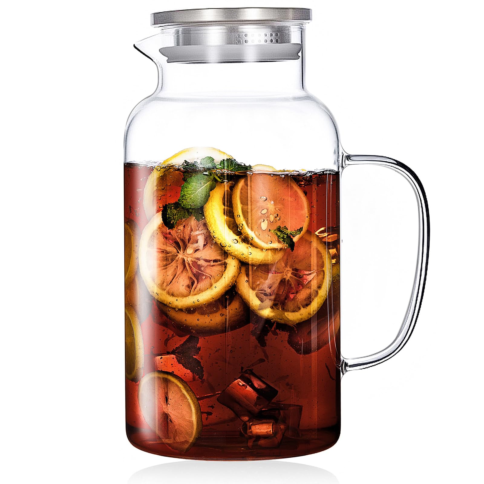 Glass Water Pitcher with Lid and Spout, 1 Gallon Heat Resistant Borosilicate Glass Carafe, Temperature Safe