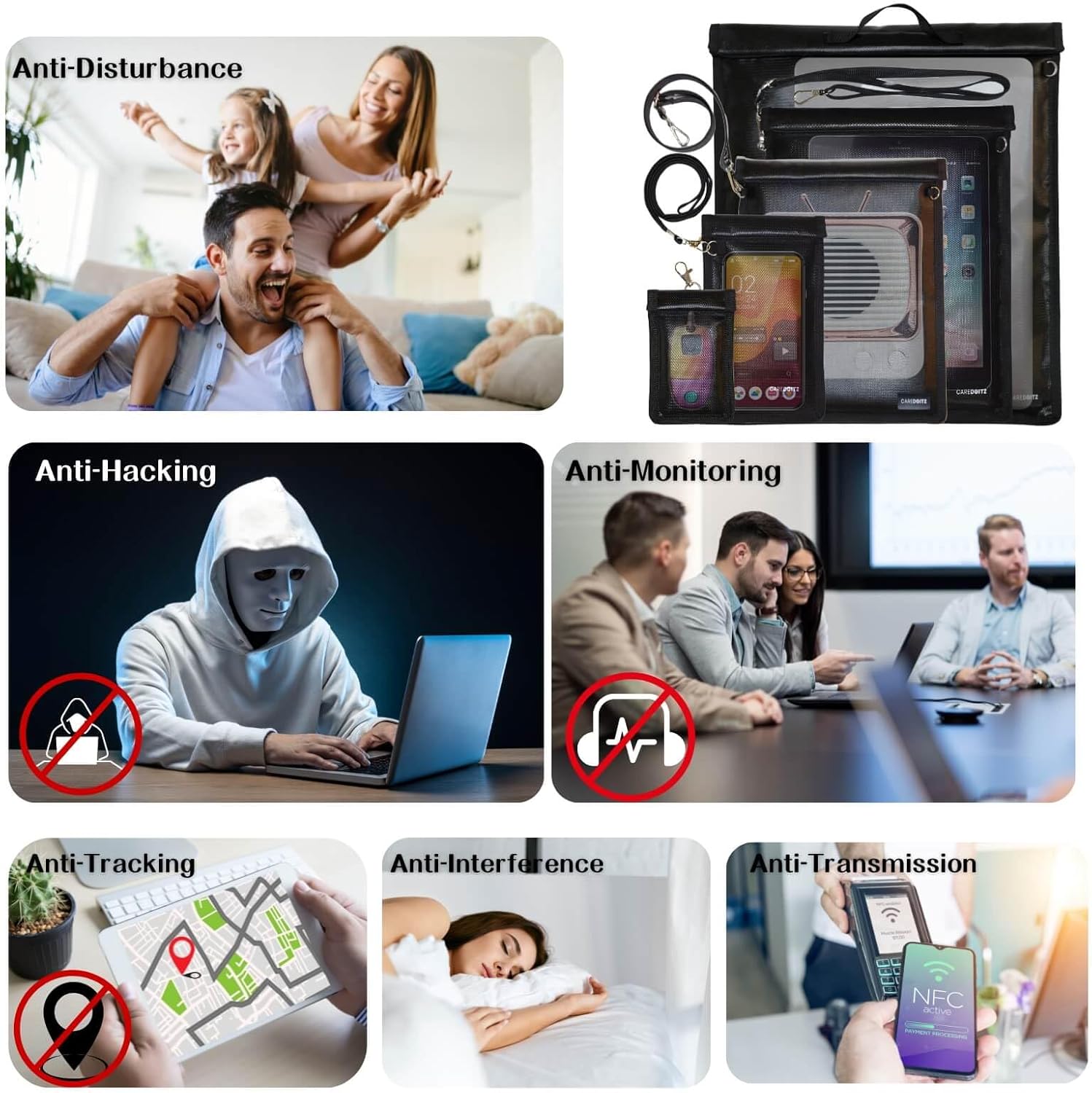 Faraday Bag 5 Pack - Faraday Bags for Phones & Car Key Signal Jammer, Large Faraday Cage for Laptops & Tablets, Faraday Case RFID Blocking Pouch, Faradaybag Key Fob Protector - Image 7