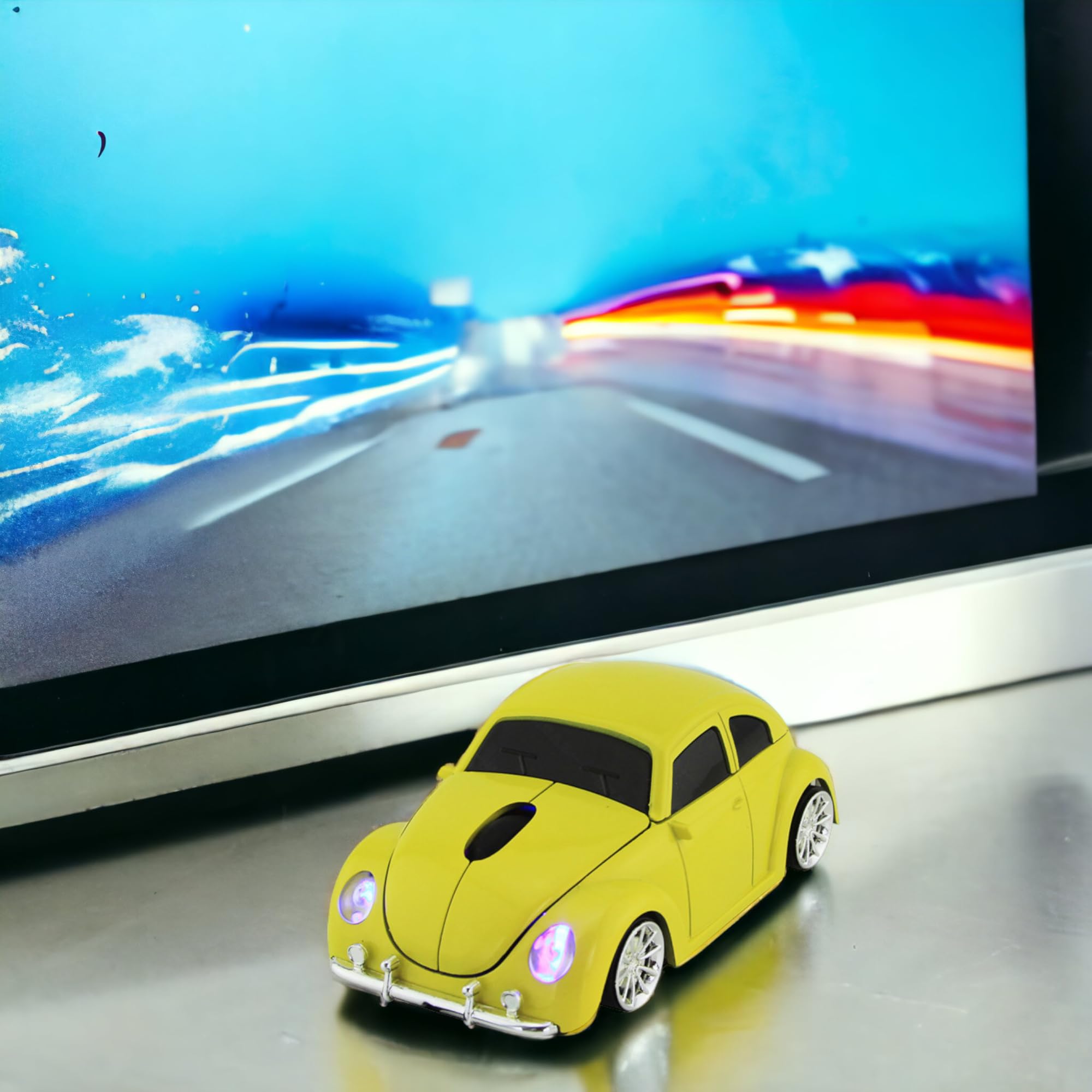 Ratón inalámbrico para coche, 2.4 GHz, con forma de coche, 3D, óptico, para juegos, con mini receptor USB para PC, portátil, computadora, Mac (A-amarillo)