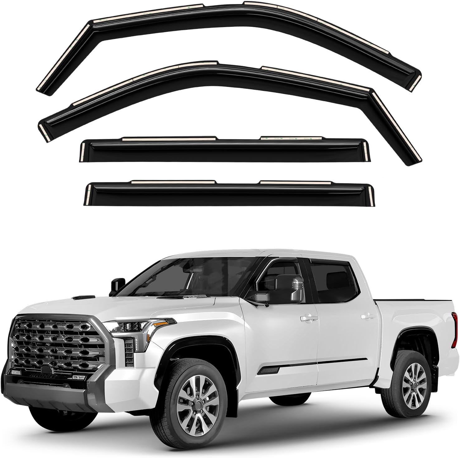Window Deflectors Smoke Tinted In-Channel Side Window Vent Visor Deflectors Rain Guards Compatible with Toyota Tundra 2022-2026 CrewMax - 4pcs. GW0732