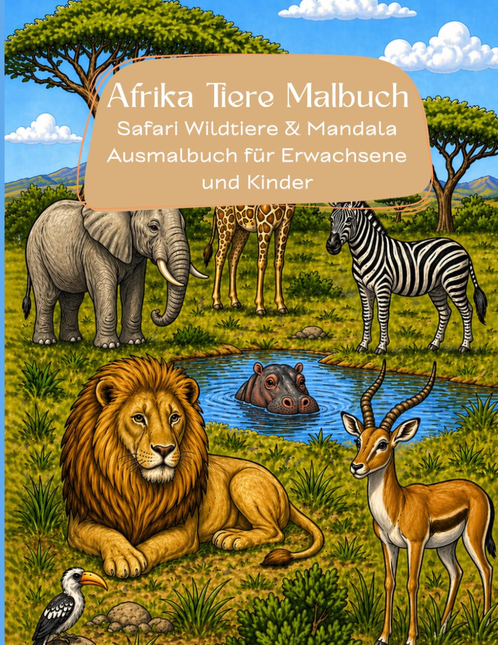 Afrika Tiere Malbuch: Safari Wildtiere & Mandala Ausmalbuch für Erwachsene und Kinder