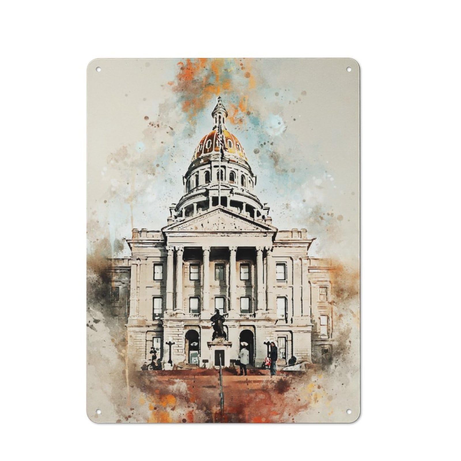 Metal Plaque 40x30cm with Denver USA Watercolor for Hallway Wall, Retro Decor, for Wall Display Collectors
