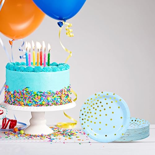 Miniatura 7 de CENLBJ Blue Gold Paper Plates 100PCS,Pink and Gold Dots Dessert Plates,Disposable Round Party Supplies great for Baby Shower,Birthday,Wedding,Bridal