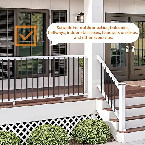 Miniatura 6 de Belinova Paquete de 25 balaustres negros de cubierta de 29.5 x 1 pulgadas, husillos de cubierta de metal plano de aluminio para barandilla de
