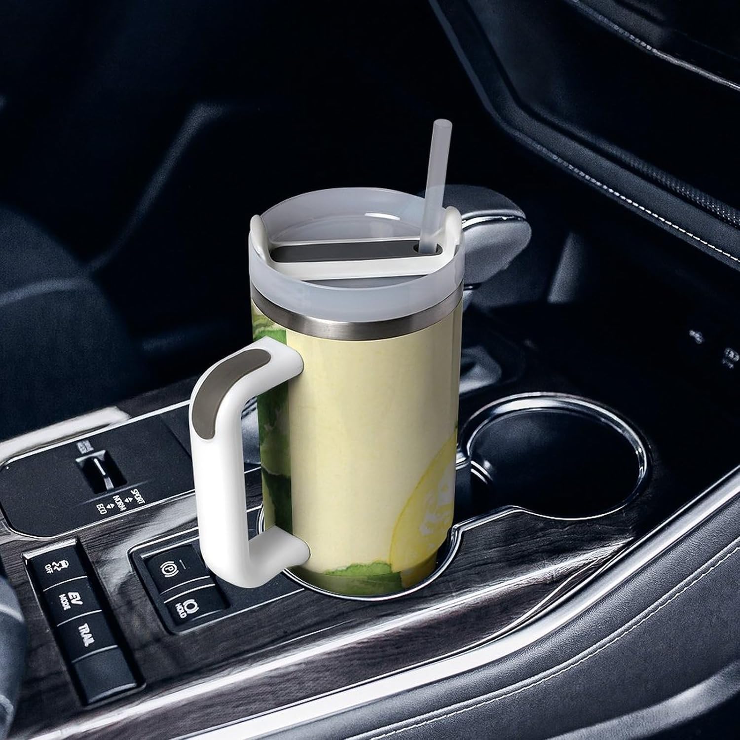 Watercolor Lemon Fruit Water Bottle with Straw Lid Stainless Steel Tumbler with Handle Leak Proof Coffee Mug Double Wall Vacuum Insulated Bottle Fit in Any Car Cup Holder 40 Oz