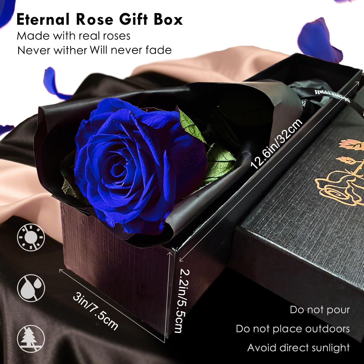 SWEETIME Eternal Rose with Stem,Real Single Preserved Flower Stems Bouquets,Infinity Forever Blue Rosebox for Mother's Day Valentine's Day Christmas Thanksgiving Mom Grandmother Wife Fiancee - Image 3