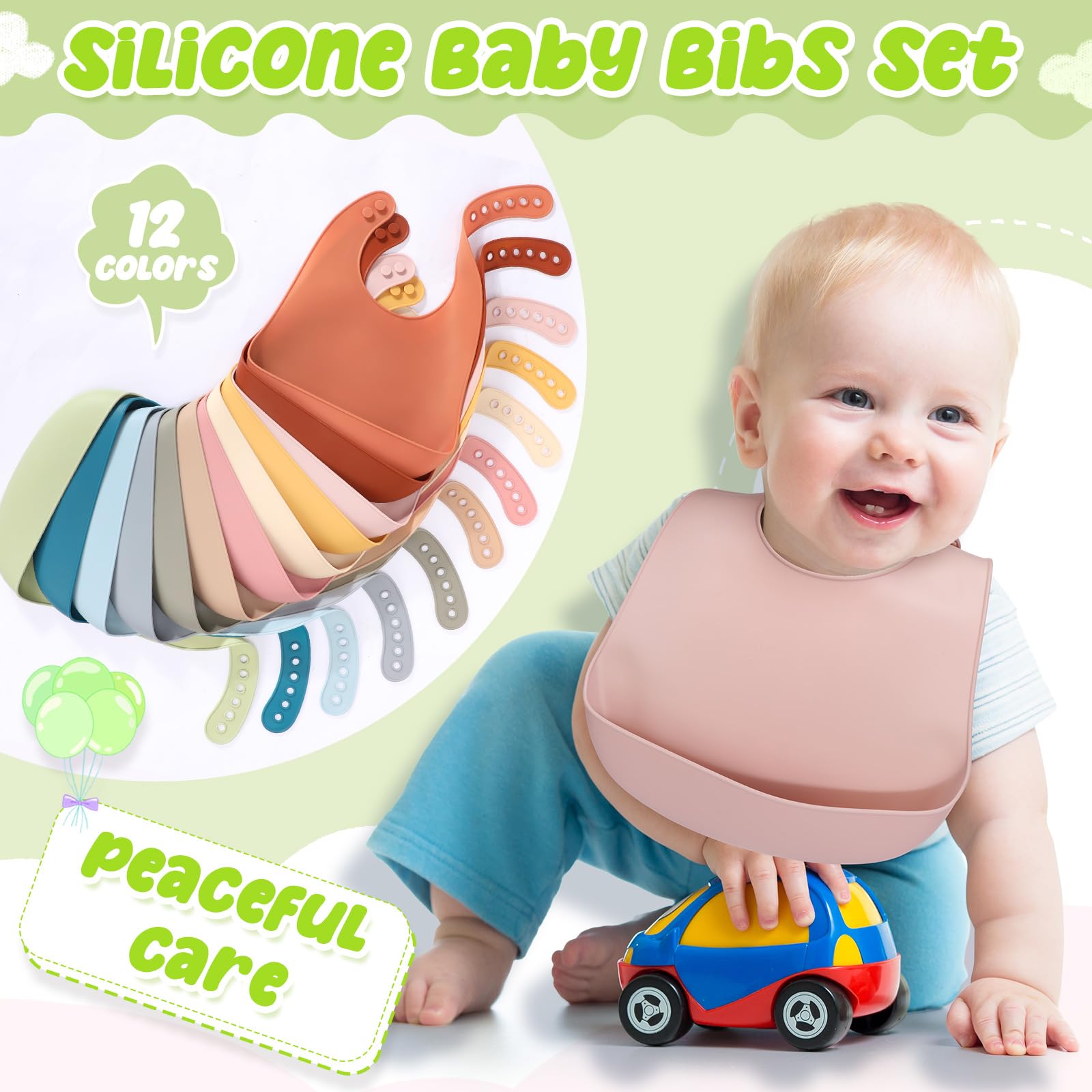 Tioncy Silikon-Lätzchen für Babys und Kleinkinder, wasserdicht, verstellbar, weich, langlebig, Fütterungs-Lätzchen, Geschenke mit Lebensmittelfänger, für Kindergarten, Kindergarten, Vorschule, Kinder
