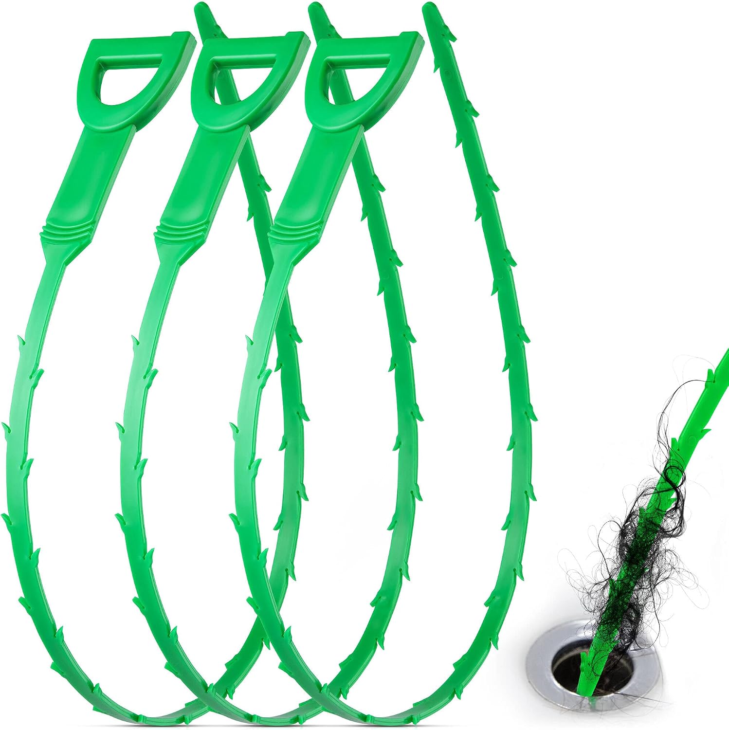 Simple Craft 3 Pack 20-Inch Plumbing Snake Drain Clog Remover - Long Flexible Toilet Snake Wire With Barbed Edges - Sink Drain Cleaner & Sink Snake For Shower Drain, Tubs, Pipes, & Toilets (Green)