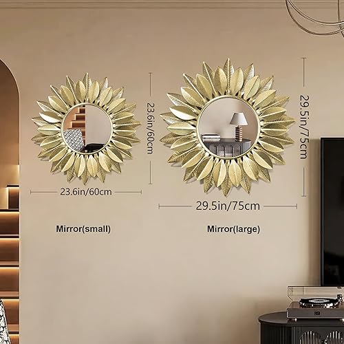 Miniatura 3 de 24" Gold Sunburst Decorative Wall Mirror – Handmade Flower Design, Luxury Round Accent Mirror Boho Wall Decor for Bedroom,Entryway, Dining Room &