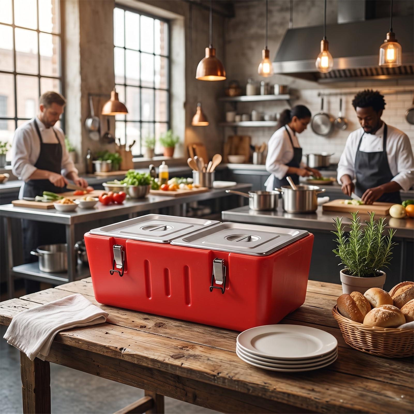 Portador de Bandejas de Alimentos Aislado con 2 Bandejas de Acero Inoxidable, Contenedor de Alimentos Aislado Comercial, Servidor de Buffet de Comida Caliente Fría Aislada