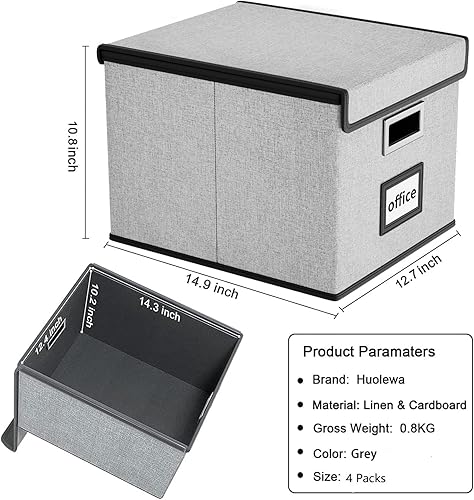 Vista 301 de Huolewa Caja organizadora de archivos con tapa, organizador de carpetas de archivos plegable para almacenamiento de documentos de oficina, caja