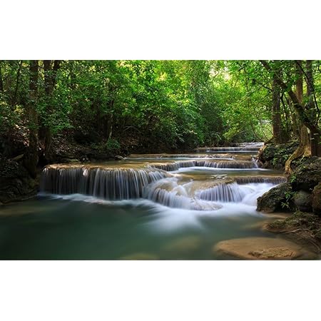Amazon Co Jp 森 川 滝 岩 苔 太陽の光 キャンバスの 写真 ポスター 印刷 旅行 風景 景色 75cmx50cm ホーム キッチン