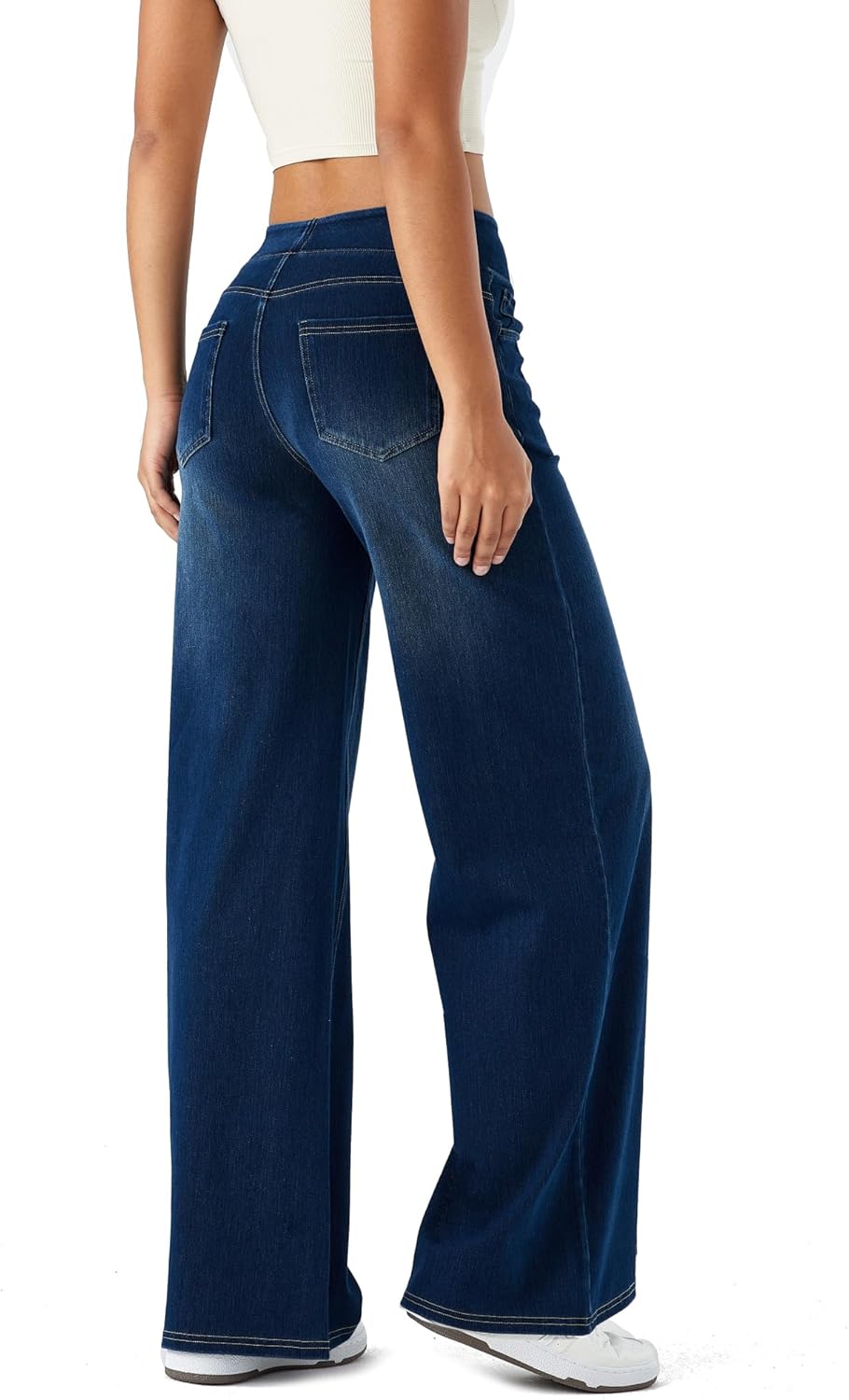 Large Wide Leg Jeans for Women,High Waisted and Slimming with Multiple Pockets,High Elasticity Casual Denim Pants