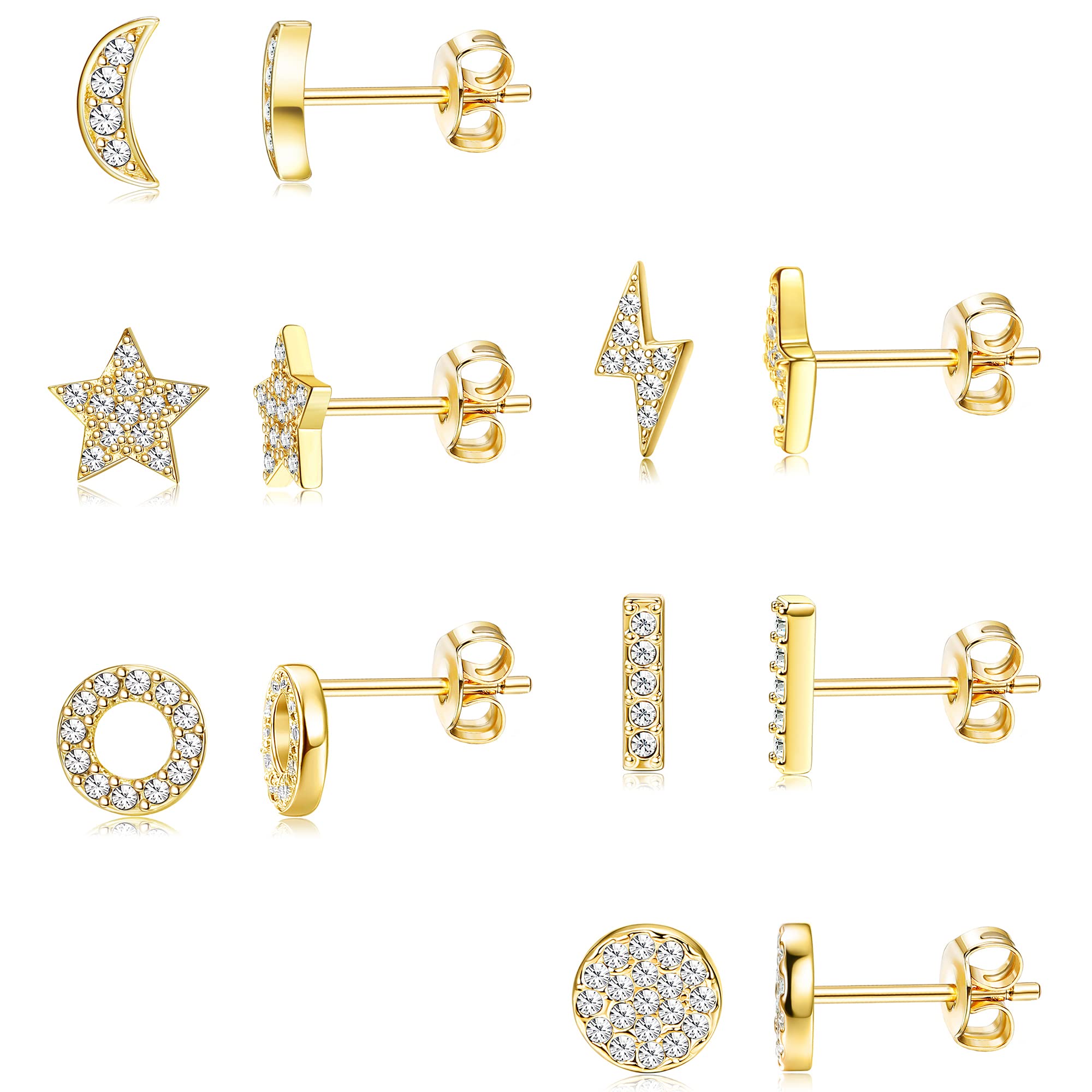 JeryWe 24 Paires 20G Acier Inoxydable Étoile Lune Triangle Coeur Disque