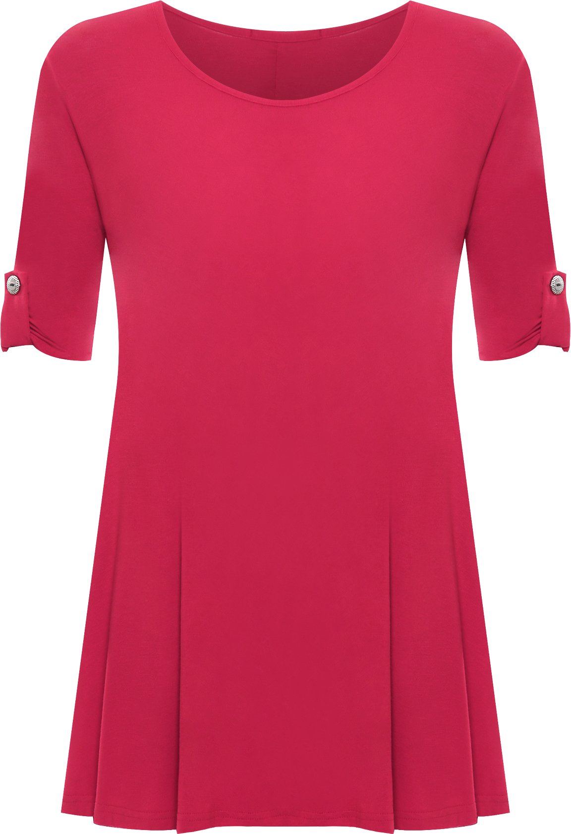 Wearall Women's Cerise Plus Size Scoop Neck Short Sleeve Flared Long Plain Top - 26/28