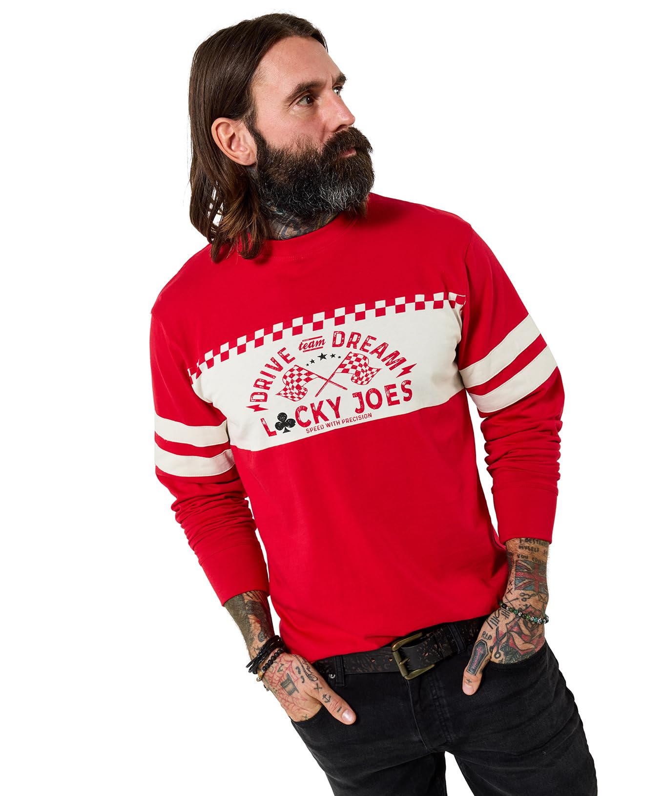 Joe Browns Men's Crew Neck Long Sleeve Racer Top, Regular, Red, UK XL