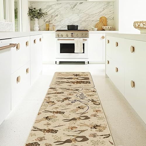 Miniatura 7 de Artoid Mode Juego de 2 tapetes de cocina de madera con zanahorias, conejo, Pascua, decoración del hogar, alfombras de cocina de bajo perfil para