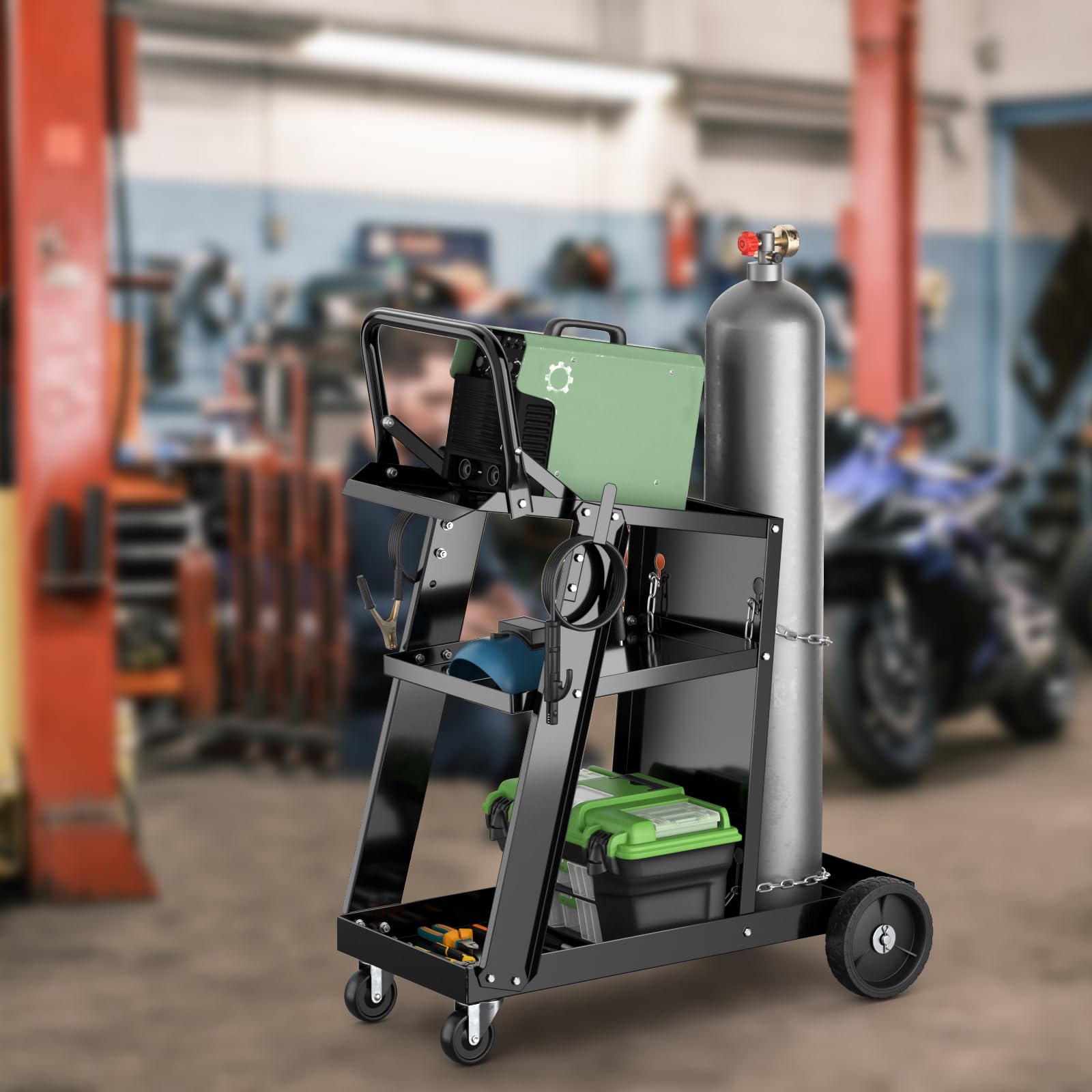 SOARS - Carro de taller para almacenamiento de herramientas de 3 niveles, con 2 cadenas de seguridad y bandeja inferior, 2 ganchos laterales, carga 50 kg, 70 x 38 x 87 cm, para taller, garaje