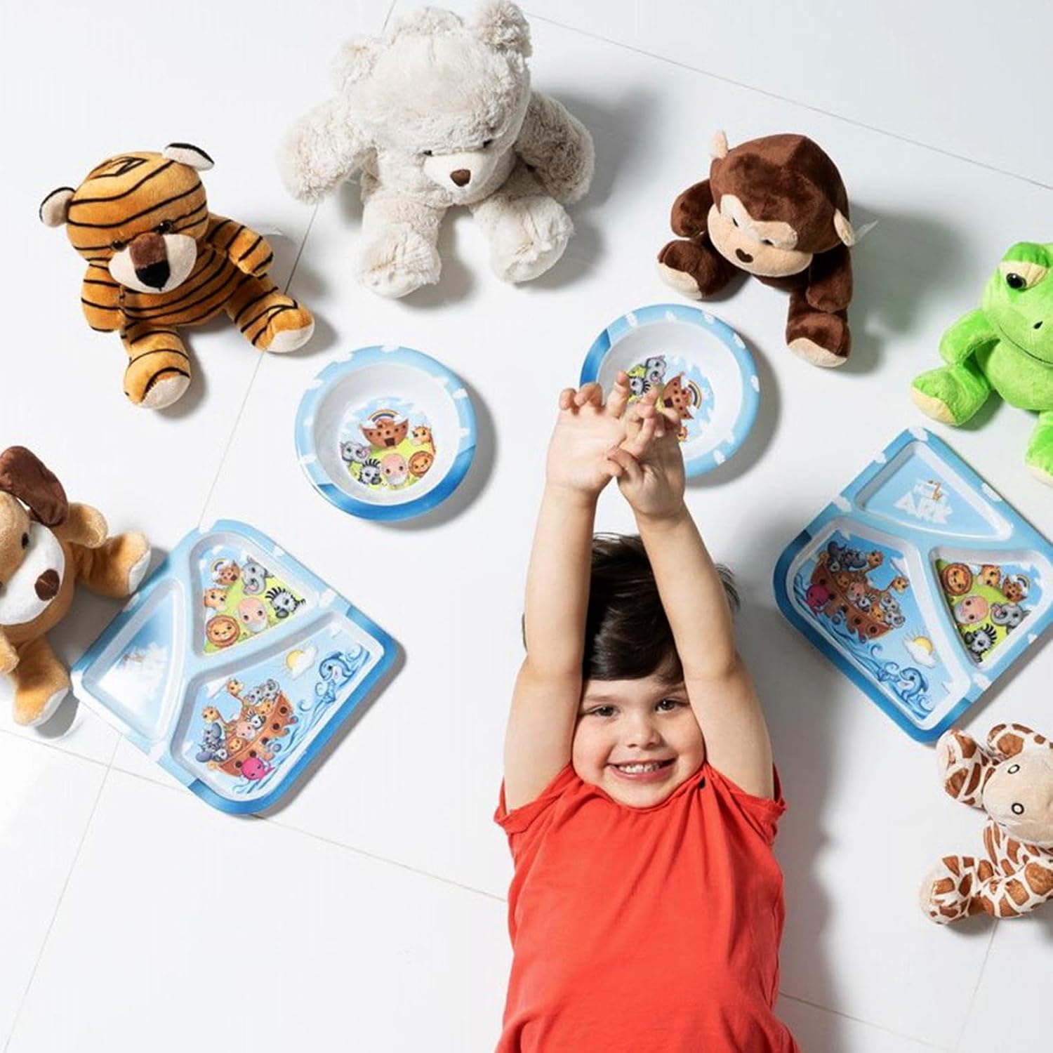 Christian Toddler plates and bowl set Noah's Ark Includes Divided Plate, Bowl and Cup- Baby and Toddler Dinnerware Feeding Essentials, 3 Pieces.