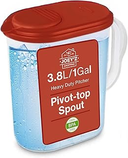 1 Gallon Water Pitcher with Lid & Pivot Top Spout -Slim Design Fits Fridge Door- Tea Pitcher 1 Gallon Plastic Pitcher with Lid 1 Gallon Pitcher with Lid Water Pitchers with Lids Plastic Water Pitcher