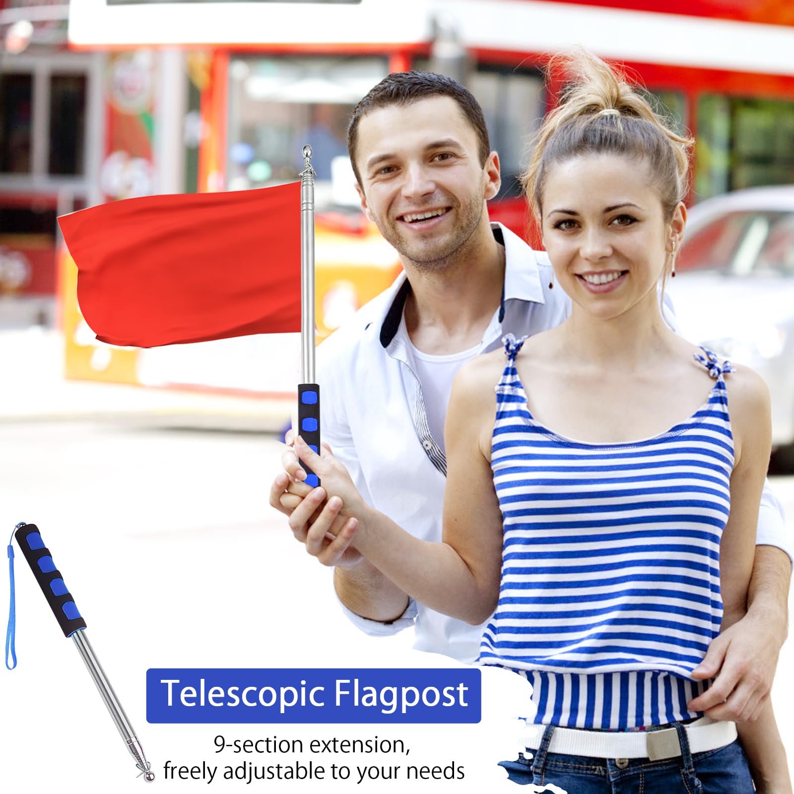 VOSSOT Teleskopowy maszt na flagę, 2,5 m, ręczny maszt z 6 hakami na flagę